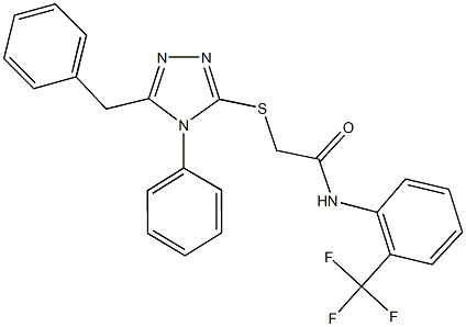 2-[(5-benzyl-4-phenyl-4H-1,2,4-triazol-3-yl)sulfanyl]-N-[2-(trifluoromethyl)phenyl]acetamide 结构式