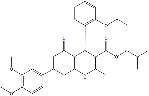 isobutyl 7-(3,4-dimethoxyphenyl)-4-(2-ethoxyphenyl)-2-methyl-5-oxo-1,4,5,6,7,8-hexahydro-3-quinolinecarboxylate 结构式