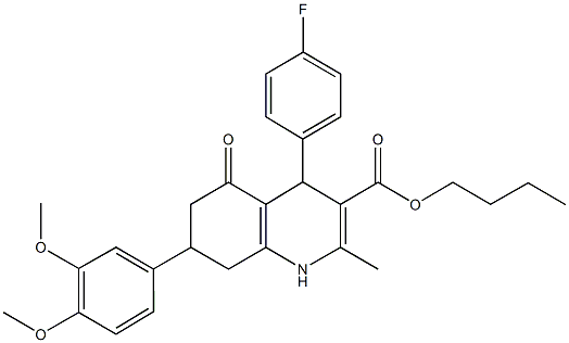 butyl 7-(3,4-dimethoxyphenyl)-4-(4-fluorophenyl)-2-methyl-5-oxo-1,4,5,6,7,8-hexahydro-3-quinolinecarboxylate 结构式
