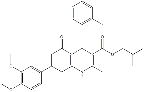 isobutyl 7-(3,4-dimethoxyphenyl)-2-methyl-4-(2-methylphenyl)-5-oxo-1,4,5,6,7,8-hexahydro-3-quinolinecarboxylate 结构式