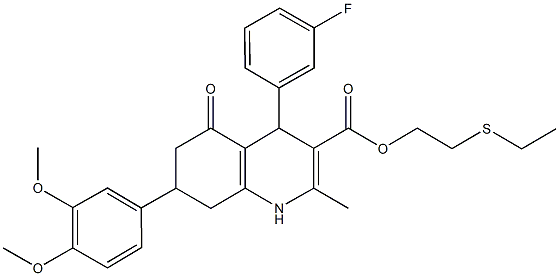 2-(ethylsulfanyl)ethyl 7-(3,4-dimethoxyphenyl)-4-(3-fluorophenyl)-2-methyl-5-oxo-1,4,5,6,7,8-hexahydro-3-quinolinecarboxylate 结构式