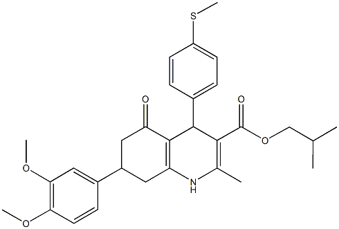 isobutyl 7-(3,4-dimethoxyphenyl)-2-methyl-4-[4-(methylsulfanyl)phenyl]-5-oxo-1,4,5,6,7,8-hexahydro-3-quinolinecarboxylate 结构式