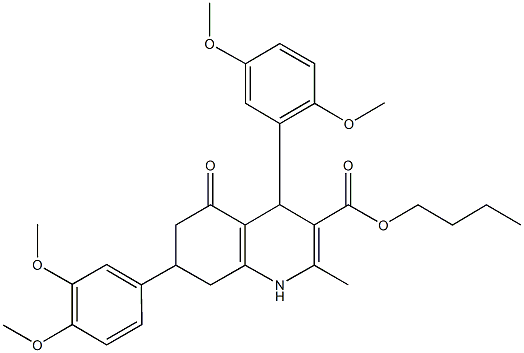 butyl 4-(2,5-dimethoxyphenyl)-7-(3,4-dimethoxyphenyl)-2-methyl-5-oxo-1,4,5,6,7,8-hexahydro-3-quinolinecarboxylate 结构式