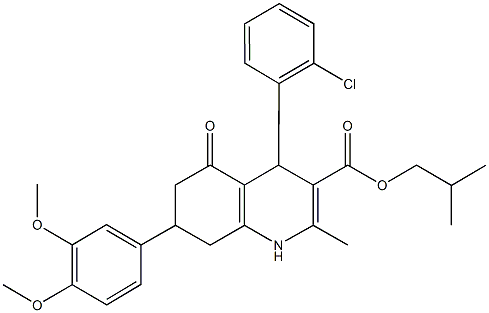 isobutyl 4-(2-chlorophenyl)-7-(3,4-dimethoxyphenyl)-2-methyl-5-oxo-1,4,5,6,7,8-hexahydro-3-quinolinecarboxylate 结构式