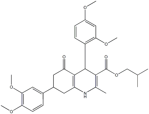 isobutyl 4-(2,4-dimethoxyphenyl)-7-(3,4-dimethoxyphenyl)-2-methyl-5-oxo-1,4,5,6,7,8-hexahydro-3-quinolinecarboxylate 结构式