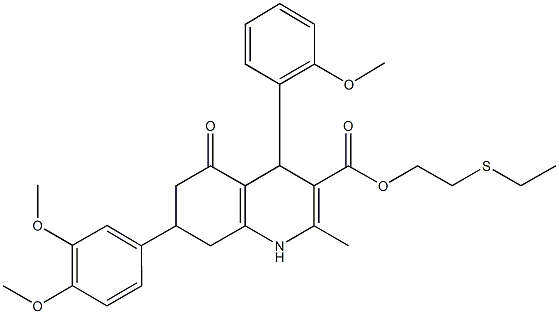 2-(ethylsulfanyl)ethyl 7-(3,4-dimethoxyphenyl)-4-(2-methoxyphenyl)-2-methyl-5-oxo-1,4,5,6,7,8-hexahydro-3-quinolinecarboxylate 结构式