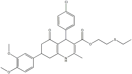 2-(ethylsulfanyl)ethyl 4-(4-chlorophenyl)-7-(3,4-dimethoxyphenyl)-2-methyl-5-oxo-1,4,5,6,7,8-hexahydro-3-quinolinecarboxylate 结构式