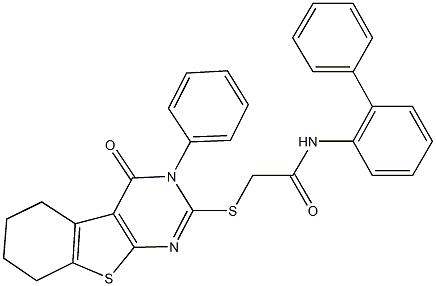 N-[1,1'-biphenyl]-2-yl-2-[(4-oxo-3-phenyl-3,4,5,6,7,8-hexahydro[1]benzothieno[2,3-d]pyrimidin-2-yl)sulfanyl]acetamide 结构式