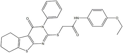 N-(4-ethoxyphenyl)-2-[(4-oxo-3-phenyl-3,4,5,6,7,8-hexahydro[1]benzothieno[2,3-d]pyrimidin-2-yl)sulfanyl]acetamide 结构式