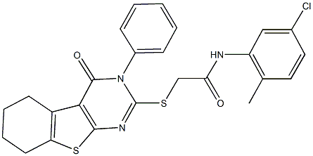 N-(5-chloro-2-methylphenyl)-2-[(4-oxo-3-phenyl-3,4,5,6,7,8-hexahydro[1]benzothieno[2,3-d]pyrimidin-2-yl)sulfanyl]acetamide 结构式