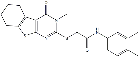 N-(3,4-dimethylphenyl)-2-[(3-methyl-4-oxo-3,4,5,6,7,8-hexahydro[1]benzothieno[2,3-d]pyrimidin-2-yl)sulfanyl]acetamide 结构式