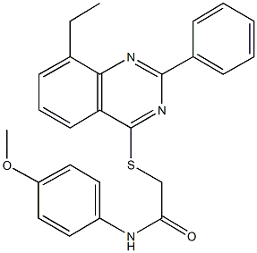 2-[(8-ethyl-2-phenyl-4-quinazolinyl)sulfanyl]-N-(4-methoxyphenyl)acetamide 结构式