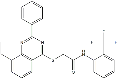 2-[(8-ethyl-2-phenyl-4-quinazolinyl)sulfanyl]-N-[2-(trifluoromethyl)phenyl]acetamide 结构式
