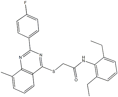 N-(2,6-diethylphenyl)-2-{[2-(4-fluorophenyl)-8-methyl-4-quinazolinyl]sulfanyl}acetamide 结构式