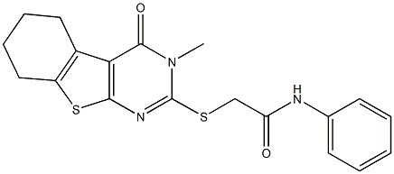 2-[(3-methyl-4-oxo-3,4,5,6,7,8-hexahydro[1]benzothieno[2,3-d]pyrimidin-2-yl)sulfanyl]-N-phenylacetamide 结构式