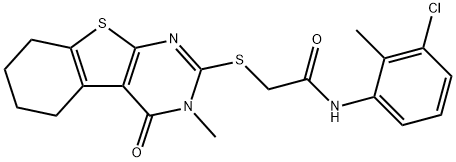 N-(3-chloro-2-methylphenyl)-2-[(3-methyl-4-oxo-3,4,5,6,7,8-hexahydro[1]benzothieno[2,3-d]pyrimidin-2-yl)sulfanyl]acetamide 结构式