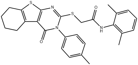 N-(2,6-dimethylphenyl)-2-{[3-(4-methylphenyl)-4-oxo-3,4,5,6,7,8-hexahydro[1]benzothieno[2,3-d]pyrimidin-2-yl]sulfanyl}acetamide 结构式