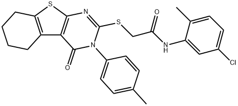 N-(5-chloro-2-methylphenyl)-2-{[3-(4-methylphenyl)-4-oxo-3,4,5,6,7,8-hexahydro[1]benzothieno[2,3-d]pyrimidin-2-yl]sulfanyl}acetamide 结构式