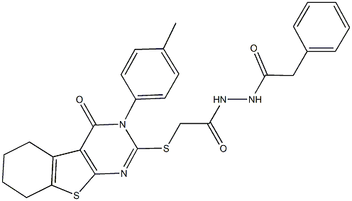 2-{[3-(4-methylphenyl)-4-oxo-3,4,5,6,7,8-hexahydro[1]benzothieno[2,3-d]pyrimidin-2-yl]sulfanyl}-N'-(phenylacetyl)acetohydrazide 结构式