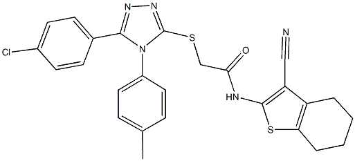 2-{[5-(4-chlorophenyl)-4-(4-methylphenyl)-4H-1,2,4-triazol-3-yl]sulfanyl}-N-(3-cyano-4,5,6,7-tetrahydro-1-benzothien-2-yl)acetamide 结构式