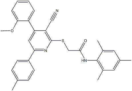 2-{[3-cyano-4-(2-methoxyphenyl)-6-(4-methylphenyl)-2-pyridinyl]sulfanyl}-N-mesitylacetamide 结构式