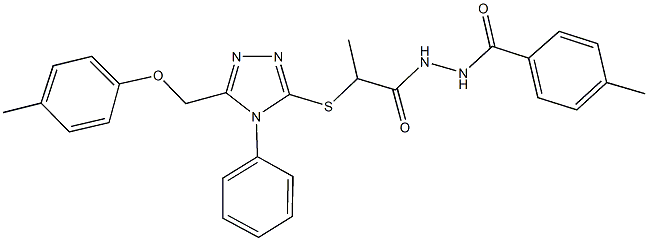 N'-(4-methylbenzoyl)-2-({5-[(4-methylphenoxy)methyl]-4-phenyl-4H-1,2,4-triazol-3-yl}sulfanyl)propanohydrazide 结构式