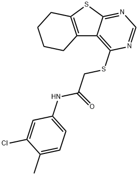 N-(3-chloro-4-methylphenyl)-2-(5,6,7,8-tetrahydro[1]benzothieno[2,3-d]pyrimidin-4-ylsulfanyl)acetamide 结构式