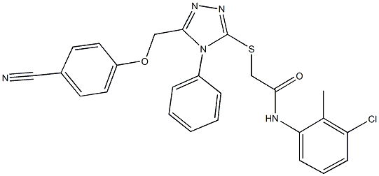 N-(3-chloro-2-methylphenyl)-2-({5-[(4-cyanophenoxy)methyl]-4-phenyl-4H-1,2,4-triazol-3-yl}sulfanyl)acetamide 结构式