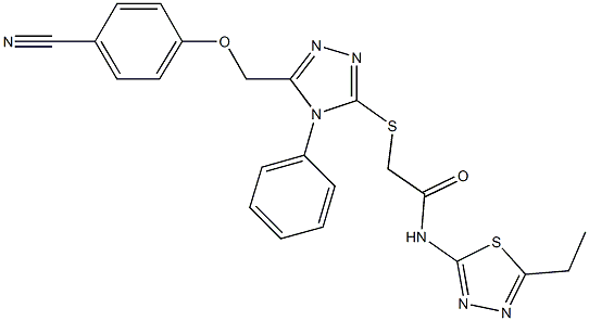 2-({5-[(4-cyanophenoxy)methyl]-4-phenyl-4H-1,2,4-triazol-3-yl}sulfanyl)-N-(5-ethyl-1,3,4-thiadiazol-2-yl)acetamide 结构式