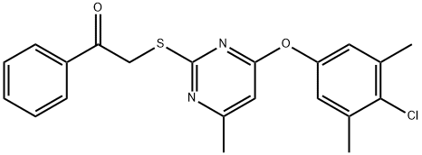 2-{[4-(4-chloro-3,5-dimethylphenoxy)-6-methyl-2-pyrimidinyl]sulfanyl}-1-phenylethanone 结构式