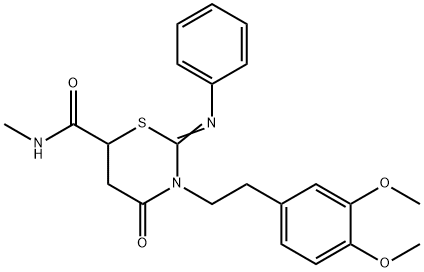 3-[2-(3,4-dimethoxyphenyl)ethyl]-N-methyl-4-oxo-2-(phenylimino)-1,3-thiazinane-6-carboxamide 结构式