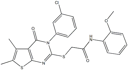 2-{[3-(3-chlorophenyl)-5,6-dimethyl-4-oxo-3,4-dihydrothieno[2,3-d]pyrimidin-2-yl]sulfanyl}-N-(2-methoxyphenyl)acetamide 结构式