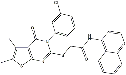 2-{[3-(3-chlorophenyl)-5,6-dimethyl-4-oxo-3,4-dihydrothieno[2,3-d]pyrimidin-2-yl]sulfanyl}-N-(1-naphthyl)acetamide 结构式