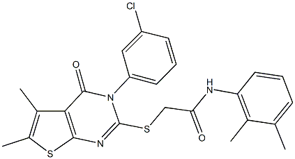 2-{[3-(3-chlorophenyl)-5,6-dimethyl-4-oxo-3,4-dihydrothieno[2,3-d]pyrimidin-2-yl]sulfanyl}-N-(2,3-dimethylphenyl)acetamide 结构式