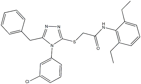 2-{[5-benzyl-4-(3-chlorophenyl)-4H-1,2,4-triazol-3-yl]sulfanyl}-N-(2,6-diethylphenyl)acetamide 结构式