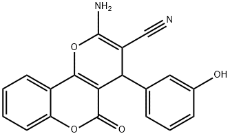 2-amino-4-(3-hydroxyphenyl)-5-oxo-4H,5H-pyrano[3,2-c]chromene-3-carbonitrile 结构式