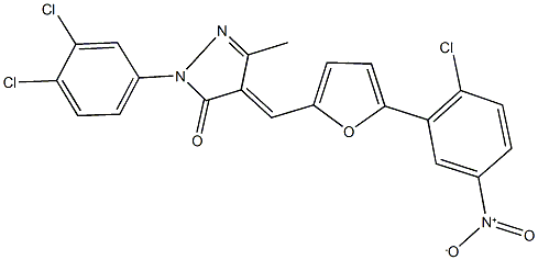 4-[(5-{2-chloro-5-nitrophenyl}-2-furyl)methylene]-2-(3,4-dichlorophenyl)-5-methyl-2,4-dihydro-3H-pyrazol-3-one 结构式
