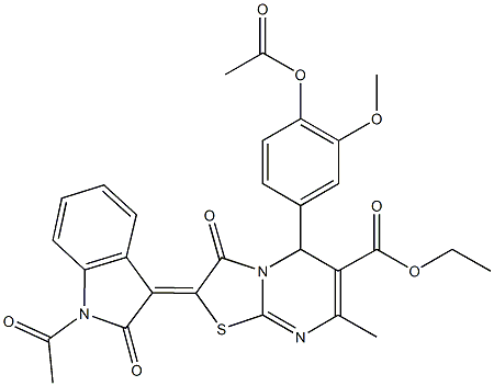 ethyl 2-(1-acetyl-2-oxo-1,2-dihydro-3H-indol-3-ylidene)-5-[4-(acetyloxy)-3-methoxyphenyl]-7-methyl-3-oxo-2,3-dihydro-5H-[1,3]thiazolo[3,2-a]pyrimidine-6-carboxylate 结构式