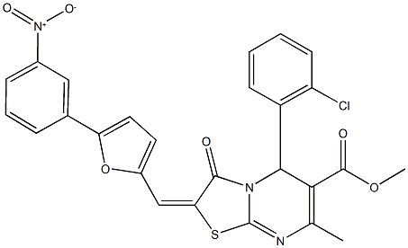 methyl 5-(2-chlorophenyl)-2-[(5-{3-nitrophenyl}-2-furyl)methylene]-7-methyl-3-oxo-2,3-dihydro-5H-[1,3]thiazolo[3,2-a]pyrimidine-6-carboxylate 结构式