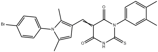 5-{[1-(4-bromophenyl)-2,5-dimethyl-1H-pyrrol-3-yl]methylene}-1-(3,4-dimethylphenyl)-2-thioxodihydro-4,6(1H,5H)-pyrimidinedione 结构式