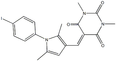 5-{[1-(4-iodophenyl)-2,5-dimethyl-1H-pyrrol-3-yl]methylene}-1,3-dimethyl-2,4,6(1H,3H,5H)-pyrimidinetrione 结构式