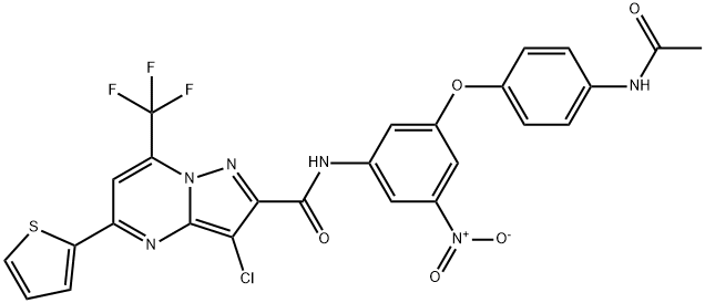 N-{3-[4-(acetylamino)phenoxy]-5-nitrophenyl}-3-chloro-5-(2-thienyl)-7-(trifluoromethyl)pyrazolo[1,5-a]pyrimidine-2-carboxamide 结构式
