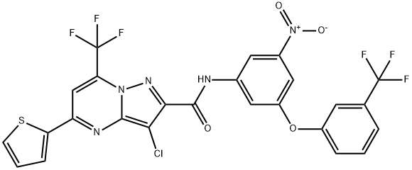3-chloro-N-{3-nitro-5-[3-(trifluoromethyl)phenoxy]phenyl}-5-(2-thienyl)-7-(trifluoromethyl)pyrazolo[1,5-a]pyrimidine-2-carboxamide 结构式
