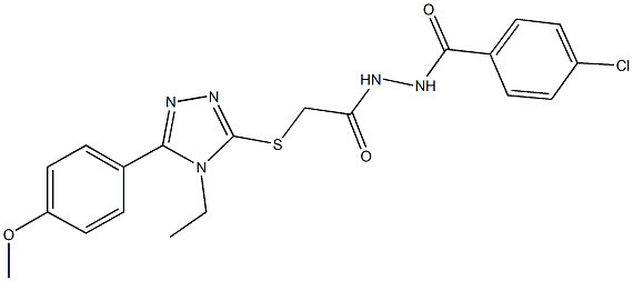 N'-(4-chlorobenzoyl)-2-{[4-ethyl-5-(4-methoxyphenyl)-4H-1,2,4-triazol-3-yl]sulfanyl}acetohydrazide 结构式