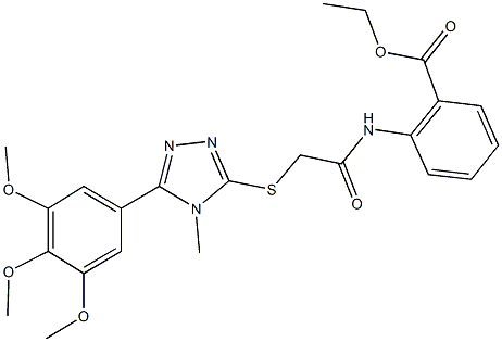 ethyl 2-[({[4-methyl-5-(3,4,5-trimethoxyphenyl)-4H-1,2,4-triazol-3-yl]sulfanyl}acetyl)amino]benzoate 结构式