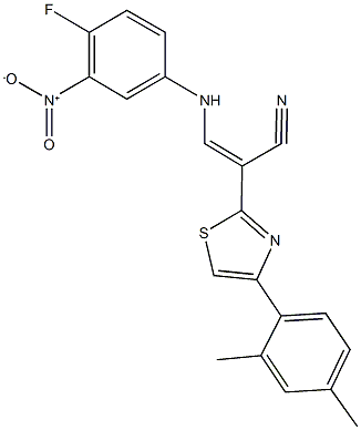 2-[4-(2,4-dimethylphenyl)-1,3-thiazol-2-yl]-3-{4-fluoro-3-nitroanilino}acrylonitrile 结构式