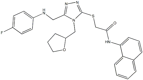 2-{[5-[(4-fluoroanilino)methyl]-4-(tetrahydro-2-furanylmethyl)-4H-1,2,4-triazol-3-yl]sulfanyl}-N-(1-naphthyl)acetamide 结构式