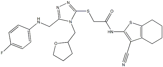 N-(3-cyano-4,5,6,7-tetrahydro-1-benzothien-2-yl)-2-{[5-[(4-fluoroanilino)methyl]-4-(tetrahydro-2-furanylmethyl)-4H-1,2,4-triazol-3-yl]sulfanyl}acetamide 结构式
