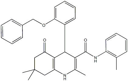 4-[2-(benzyloxy)phenyl]-2,7,7-trimethyl-N-(2-methylphenyl)-5-oxo-1,4,5,6,7,8-hexahydro-3-quinolinecarboxamide 结构式