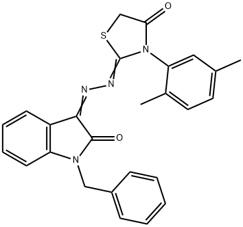 1-benzyl-1H-indole-2,3-dione 3-{[3-(2,5-dimethylphenyl)-4-oxo-1,3-thiazolidin-2-ylidene]hydrazone} 结构式